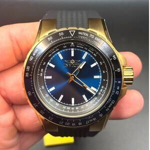 Invicta Aviator 49650 Mens Gold Tone Stainless Steel Blue Dial Watch NIBWT